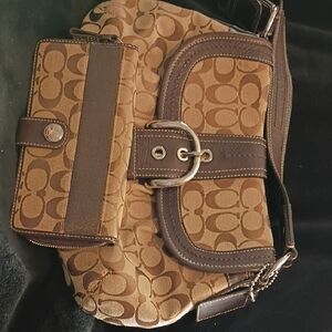 Coach Tan and Brown Shoulder Bag with Wallet